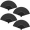 Leikedun 4 Pack Black Silk Fabric Hand Fans, Chinese Fan, Folding Hand Fan Handheld Fan for Wedding, Preference, Performance, Dancing,Home Decoration