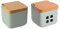 KOOK TIME Set de accesorios cocina - incluye Salero de cocina y bote de Ajos - bote para ajos y salero de cocina con tapa basculante - Cerámica y bambú - 11.5x11.5x11.5 cm. (Set 2 Verde Salvia)