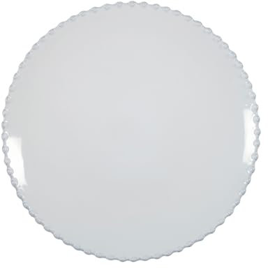 Costa Nova Speiseteller Pearl: Flacher Steinzeug-Teller mit glänzender Glasur, Handbemalter Rand, Spülmaschinen-, Mikrowellen-, Ofen- & Gefriergeeignet, Handveredelt, Stapelbar, Weiß, Ø 28,4 cm