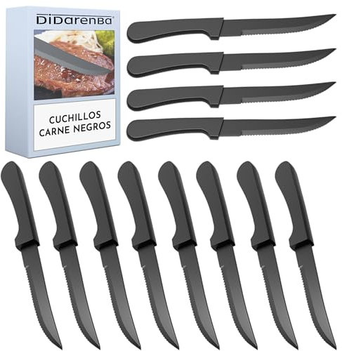 Couteaux à steak noir 12 pieces taille totale 22 cm lavable au lave-vaisselle couteaux à steak noir