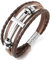 COOLSTEELANDBEYOND Herren Kreuz Leder Armband, Multi-strang Braun Geflochtene Leder Schweißband Armband