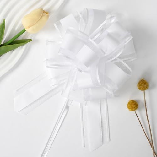 Geschenkschleife Weiß Groß(16cm),10 Stück Geschenkbänder Ziehschleife Weiss,Geschenk Schleife für Hochzeit Geburtstag Geschenkverpackung