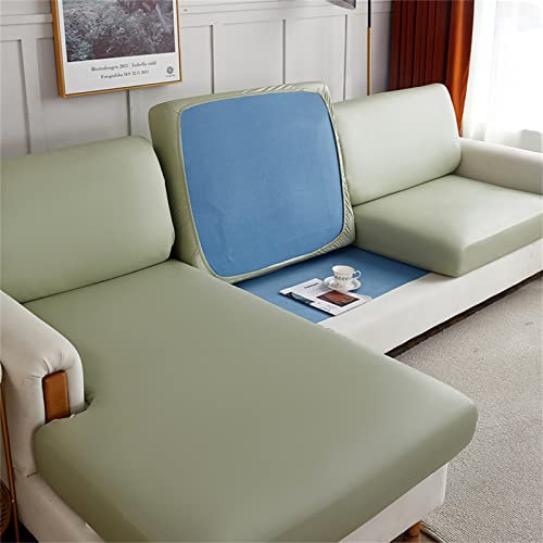 Stretchable Waterproof Sofa Cover PU Leather Couch Slipcover for Large Chaiselongue Cushion and Back Rest Protector Furniture Protection (Matcha Green)