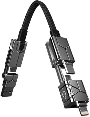 Futurizta Tech® Zeus-X Go Ultra 6 in 1 Keychain Universal Cable 240W 10Gbps USB3.1 USB-C, Lightning, Micro-USB, USB-A (Apex Silver, 2m/6.6ft)