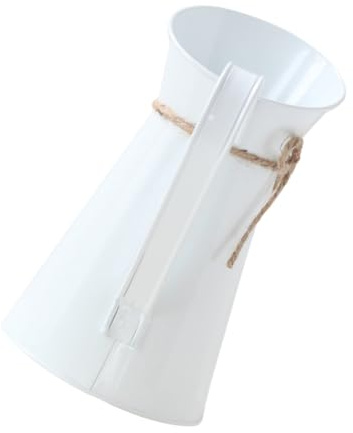 JECOMPRIS Rustic Metal Flower Bucket Vintage Flower Vase Rope Handle White Country Style Floral Arrangement Jug for Home Garden Decor