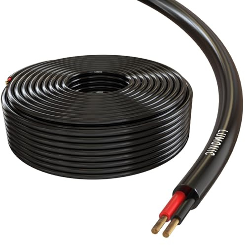 Lumonic Cable de altavoz 50m Negro | 2x 2,5mm² CCA | Cable de altavoz HiFi | Cable redondo de audio | Profesional PA Instalación- Audio- Cable redondo
