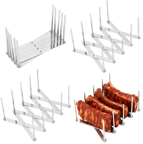 CHUENKUK 4 Stück 5,7-48,7 cm Verstellbar Edelstahl Silber Topfdeckelhalter, Deckelhalter als Küchenorganizer, Spareribs Halter Grill für Pfannendeckel und Grillzubehör