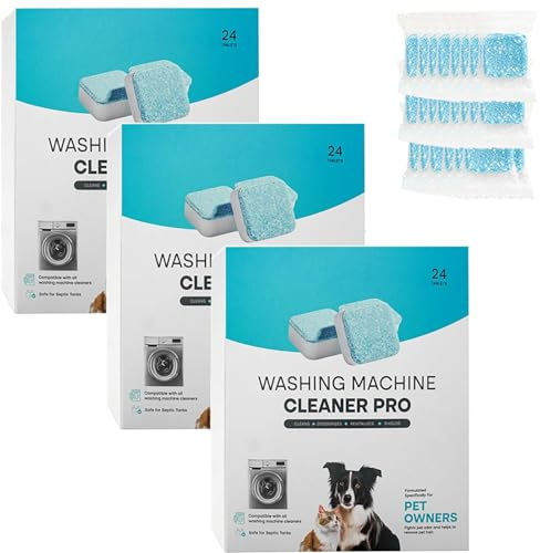 Waschmaschinenreiniger Pro Tabs 24er Pack for Tierbesitzer, Extra Stark Gegen Geruch Und Kalk – Waschmaschinenreiniger Mit Formel for Die Tiefenreinigung(3pcs)