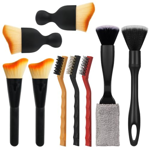 xiluuyou 9 Pcs Car Detailing Brush Set, Ultra Soft Hair Car Dust Sweeping Soft Bristle Brush, Microfiber Car Interior Brush for Cleaning Interior, Exterior, Air Vents of Car | Car Detailing Brush Set, Soft Hair Car Dust Sweeping Soft Bristle Brush, Microfiber Car Interior Brush for Cleaning Interior