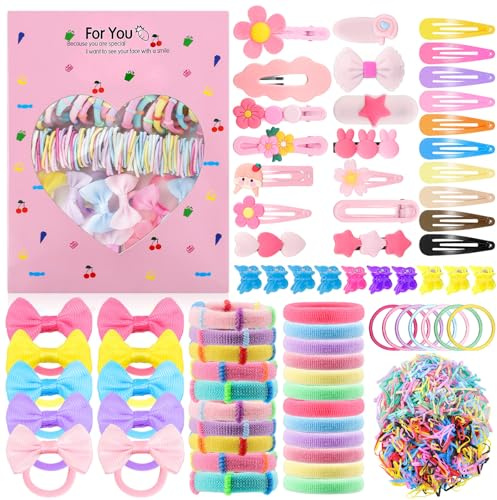 1200 Stück Mädchen Haarschmuck Set für Neujahr Geburtstag | Mit Geschenkbox, Elastische Haargummis, Süße Clips, Für Mädchen 3–10 Jahre, Alltag, Party, Diy Frisuren