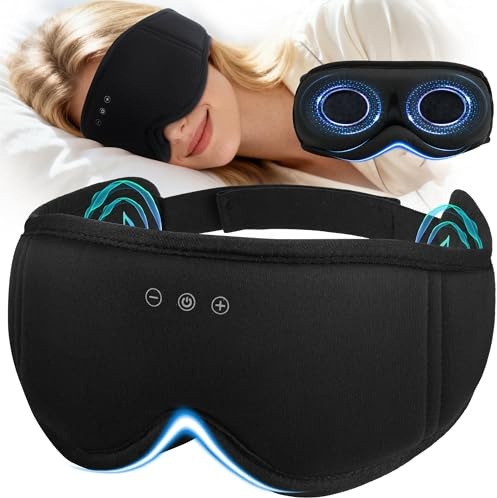 Sleep Mask with Headphones Bluetooth 5.4, AHUIARGY 3D Eye Mask Blackout with Soft Bamboo Cotton for Side Sleepers Women Men, Sleep Headphones Earphones HD Speaker Microphone for Travel Meditation Gift