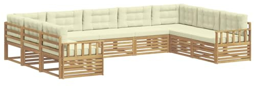vidaXL Outdoor-Sofagarnitur 9 pcs Weiß und Creme Massivholz Akazie, Garten, modernes Outdoor-Sofa, Lounge-Set für die Terrasse, gemütliche Sitzmöbel