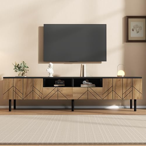 FammyLoft TV-Schrank 180cm mit 2 Schubladen, TV-Lowboard Stehend mit 2 Türen, Fernsehtisch mit Kabelmanagement für Wohnzimmer, TV Stand, Fernsehschrank, TV-Board, TV-Kommode, Holzfarbe