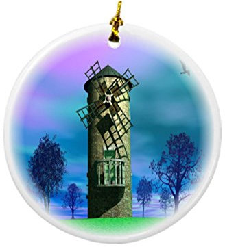 Rikki Knight Old Windmühle Scenery Design Rund Porzellan beidseitig Christmas Ornaments