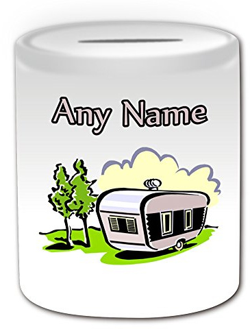 Uni-gift Personalisierte Geschenk-Spardose - Travel Trailer Spardose (Design Thema, weiß) - Für jede Nachricht/Name auf Ihrem Einzigartig - Campervan Van Mobile Wohnmobil Camper Caravan Urlaub