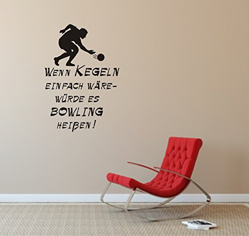 blattwerk-design Wandtattoo, Wenn Kegeln einfach wäre - würde es Bowling heißen! (M070 Schwarz, 830 mm x 600 mm)