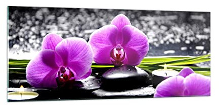 Quadro su Vetro 100x40cm Stampe da Parete in Vetro Orchidea natura Acqua fiore Grandi Decorazione Murale Camera da Letto Cucina 1 pezzo Quadri Moderni Soggiorno Immagini Wall Art GAB100x40-2658