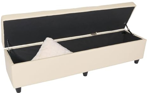 Mendler Aufbewahrungs-Truhe Kriens XXL, Leder + Kunstleder - Creme | 180x45x45cm