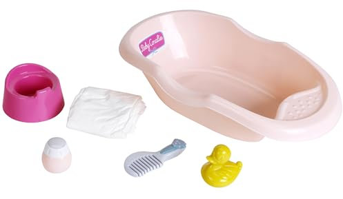 Theo Klein 1678 Baby Coralie Badewanne mit Bade- und Pflege-Zubehör I Mit lustigem Badeentchen I Maße der Puppenwanne: 42 cm x 24 cm x 11 cm I Spielzeug für Kinder ab 3 Jahren