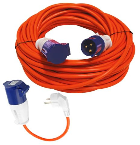 Netagon 10M Heavy Duty Extension Lead Cable with Hook Up Adaptor - 240V 16amp Mains Power, High-Vis Orange, Ideal for Camping, Caravan, Campervan & Motorhome Use (25M Extension Cable, EU Hook Up)