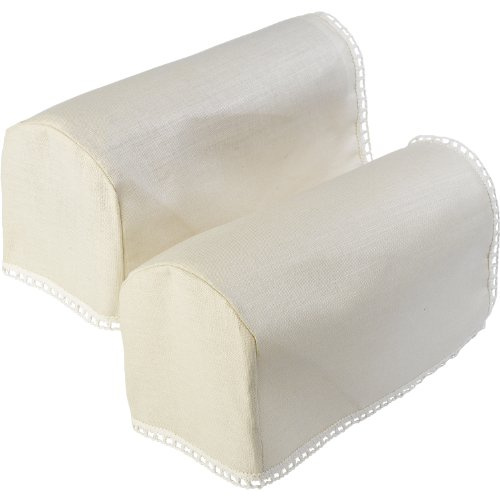 Classic Home Store Decorative Pair of Extra Large Round Linen Mix Arm Caps Antimacassar Furniture Cover with Lace Trim
