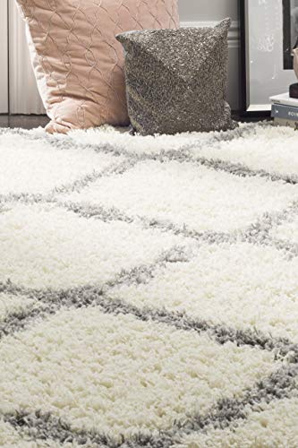 SAFAVIEH Dallas Shag Collection 3' x 5' Ivory/Grey SGD257F Trellis Non-Shedding Living Room Bedroom Dining Room Entryway Plush 1.5-inch Thick Area Rug
