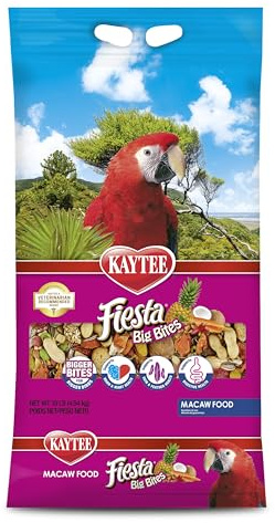Kaytee Fiesta Big Bites Macaw Food, Nutritious and Fun Blend, Supports Skin, Feather, Digestion, Brain and Heart Health, 10 pounds