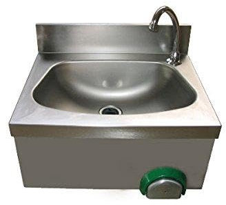 Lavamani inox a parete completo di comando a ginocchio e bocca erogazione girevole. Acqua calda e acqua fredda. Cm. 40x40x33,5H.