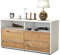 Stil.Zeit TV Schrank Lowboard Alegra, Korpus Weiss matt, Front Holz Design Pinie (92x49x35cm), Push to Open Technik