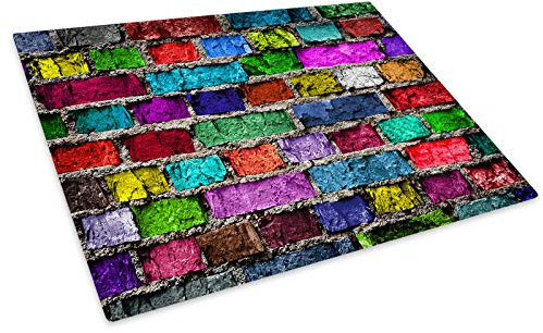 Colourful Brick Cool Glass Chopping Board Kitchen Worktop Saver Protector