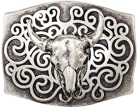 FRONHOFER Büffelkopf Gürtelschnalle altsilber, 4 cm, Longhorn Buckle, Westernschnalle, Damen und Herren, 18404, Farbe:Silber, One Size Accessoires :One Size