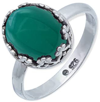 mantraroma Damen Ring 925 Silber grünen Onyx Edelstein grün dezent verspielt