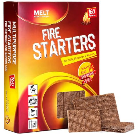 Melt Candle Company Grillanzünder (Holzwolle, Wachs) - 160 St. Anzündwolle als Ofenanzünder, Kaminanzünder, Holzanzünder, Feueranzünder - Geruchlos & Wasserfest