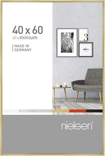nielsen Bilderrahmen, 40 x 60 cm, Aluminium, Gold glanz, Posterrahmen zum Aufhängen im Hoch- & Querformat, Echtglas, Pixel