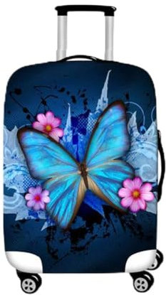 Housse de Valise Protection Taille, Morbuy Imprimé en Tissu Unique Home Elastique Coffre Valise Valise Coque Luggage Cover Étui avec Fermeture (Papillon Bleu,L)