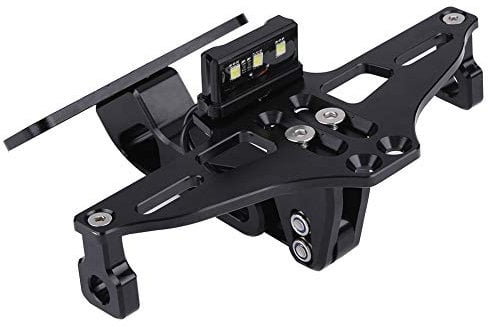 VOBOR Number Plate Holder Motorcycle, Motorcycle Adjustable Aluminum License Number Plate Frame Holder Bracket with LED Light for Most Motorcycles (Black)