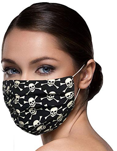 Unisex schwarze Stoffmasken Mundschutz Maske Stoff 100% Baumwolle Mund Nasen Schutzmaske mit Motiv Mund und Nasenschutz Maske waschbar TOTENKOPF lustig