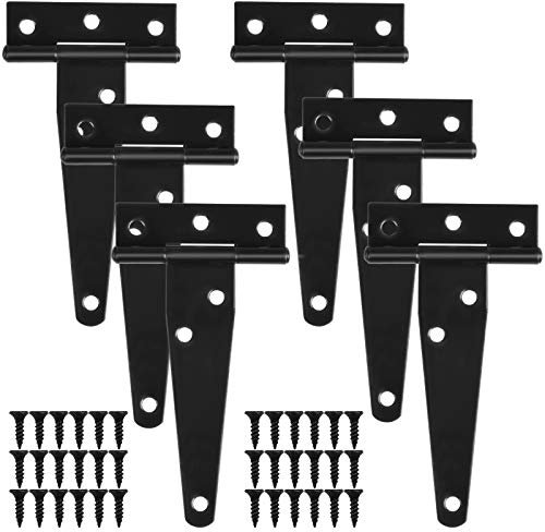 Chstarina 6 Piezas 100mm Bisagras en T Negro, 4 Pulgadas Bisagras en T Galvanizadas para Puertas, Bisagras Resistentes para Puerta de Granero, Puerta de Cobertizo, Negro