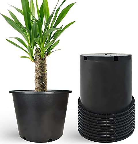 Elfinrm Lot de 10 pots de fleurs de 20 litres pour plantes, pots de pépinière en plastique moulé par injection, conteneurs de plantes de 20 litres