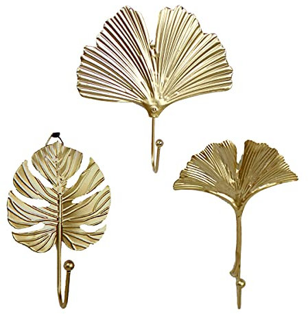 TentHome Vintage Garderobenhaken Wandhaken dekorative Haken Blattform Metall Kleiderhaken Handtuchhaken Aufhänger Dekohaken Schlüsselhaken Wand montiert Mehrzweckhaken 3er Set Gold B