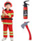 maxToonrain Red Fireman Costume for Kids, Boys and Girls Firefighter Costume Pretend Play Halloween Christmas Fancy Dress Outfit with Fire Extinguisher Axe Badge (2-3Y)