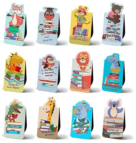 MWOOT 24 Stücke Lesezeichen Magnetisch, Tier Magnet Lesezeichen Magnetic Bookmarks Kit, Animal Kreativ Page Marker für Kinder Studenten Büro Schule Buchliebhaber Lesezubehör (12 Stile,5.5x3CM)