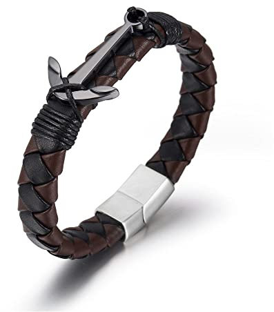 ATEIELLI Leder Armband Anker Herren Geflochtenes Lederarmbänder JWB316
