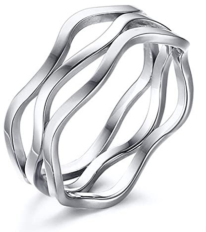Epinki Eheringe Damen, 7MM Edelstahl Fingerring Tricolor Poliert für Frauen, Silber, Gr.54 (17.2)