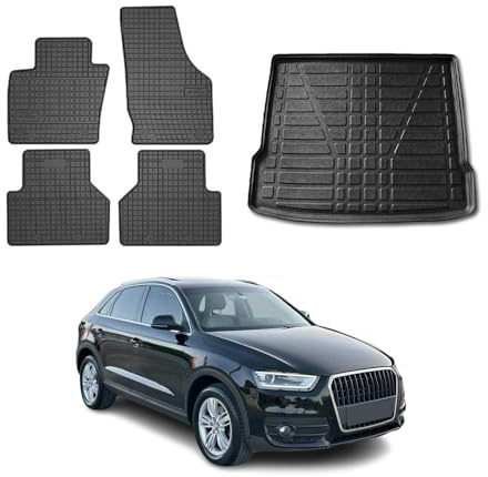 Fußmatten & Kofferraumwanne Set kompatibel mit Audi Q3 8U 2011-2018 Gummi Schwarz TPE 5X