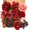 Garisey Künstliche Blumen Kombi-Box Set für DIY Hochzeit Blumenstrauß Arrangements Brautdusche Party Home Dekorationen (Reifen Burgunderrot)