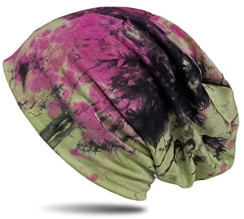 WANSSY® Damen Herren Unisex Uni Farbe Beanie mit Färbemuster Federmuster Fashion Einheitshröße Kopfbedeckung (Pink-Grün)