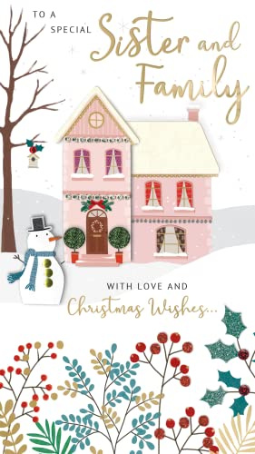 Special Sister & Family Embellished Christmas Card Hand-Finished Champagne Cards XCDC356