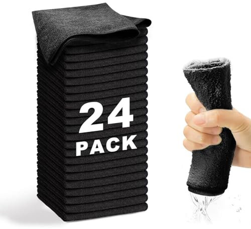 WEAWE Microfibre Cloth - premium 2100 Series 33x33cm Ultra Soft Highly Absorbent cloths, Reusable and No Fading, Lint Free-Machine Wash - Black (Pack of 24)