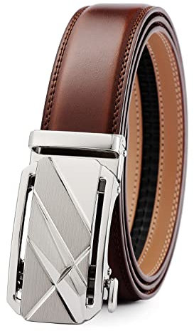 guvoosm Gürtel Herren,Leder Automatik Gürtel Für Herren Business Anzug l-3,5cm Breite-005-125-Cognac Brown